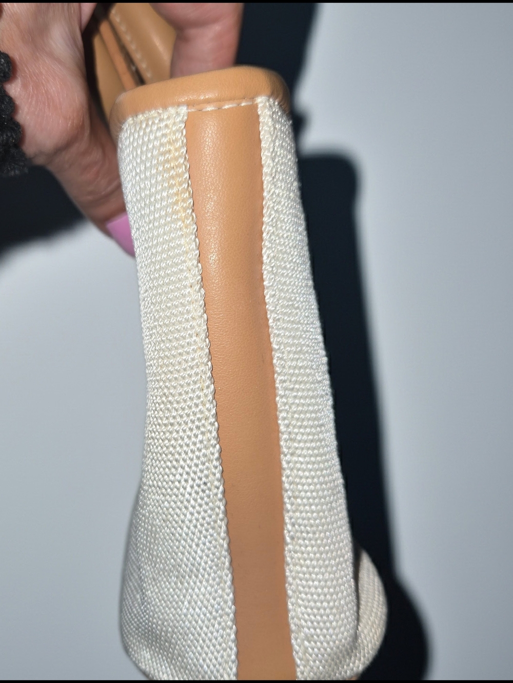 Tan & Cream Women’s Structured Ring-Handle Leather And Fabric Tote - Picture 6 of 6